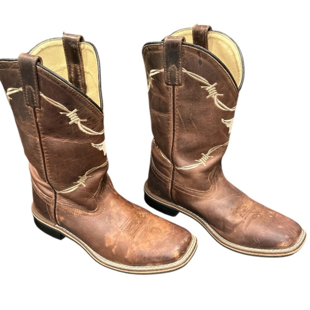 Smoky Mountain‎ Logan Brown Western Cowboy Boots Bull Head, Size 5.5. Preowned